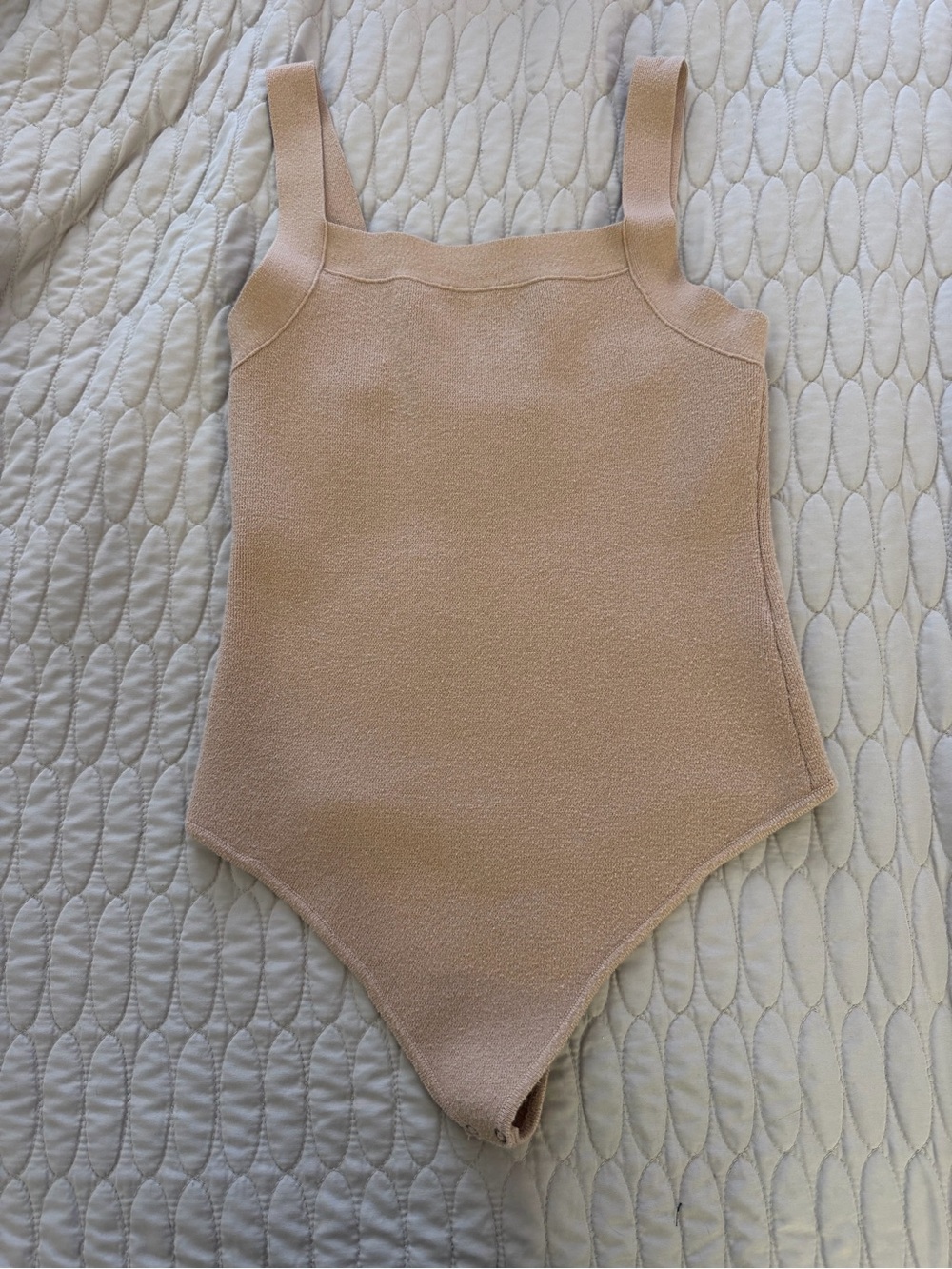 Sweater Material Sleeveless Tan Bodysuit